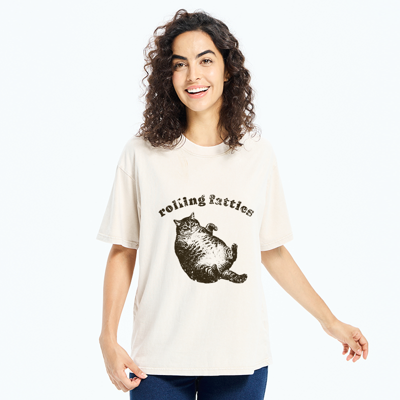 Tokyo-Tiger Rolling Fatties Fat Cat  Washed T-Shirt