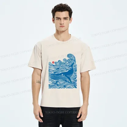 Tokyo-Tiger Woodcut Whale Washed T-Shirt