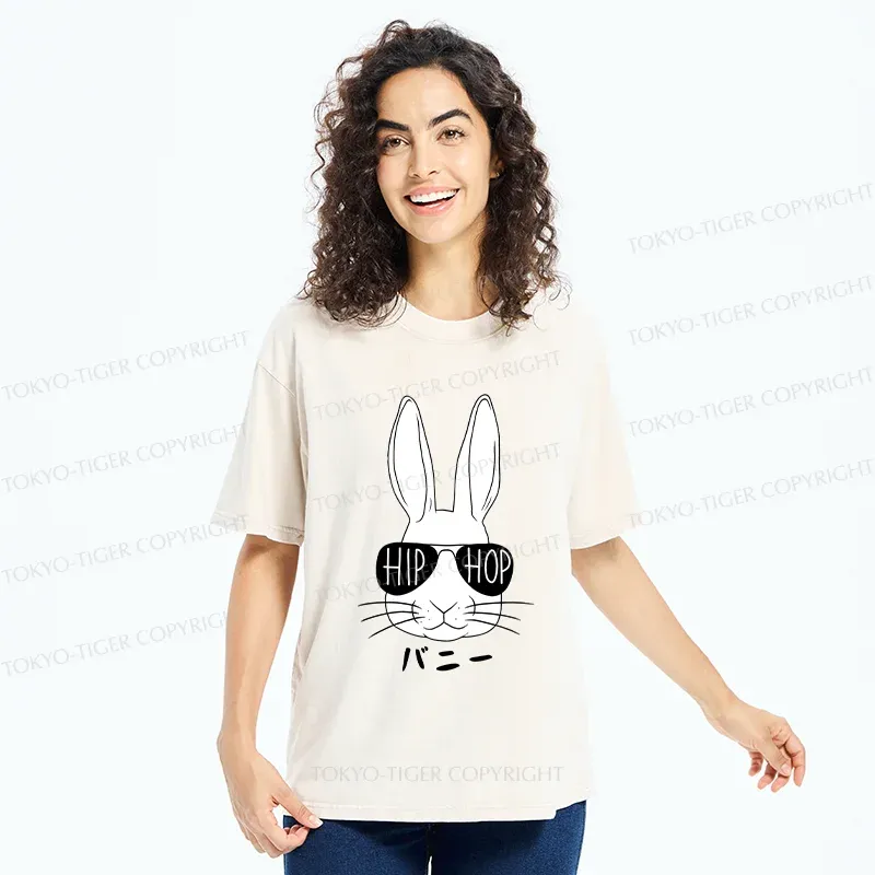 Tokyo-Tiger Hiphop Easter Bunny Washed T-Shirt