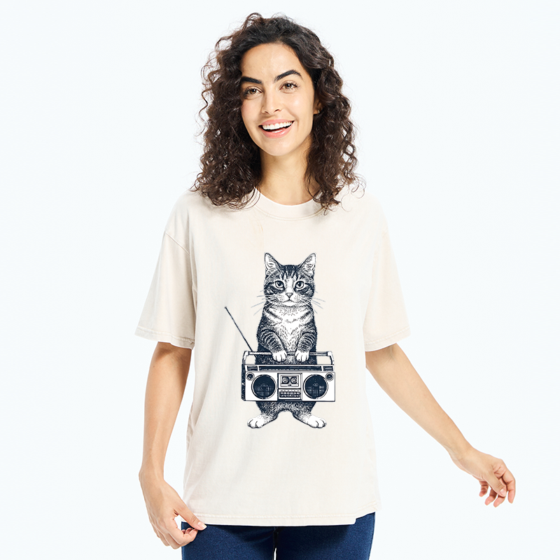 Tokyo-Tiger Cat Carried The Radio Washed T-Shirt