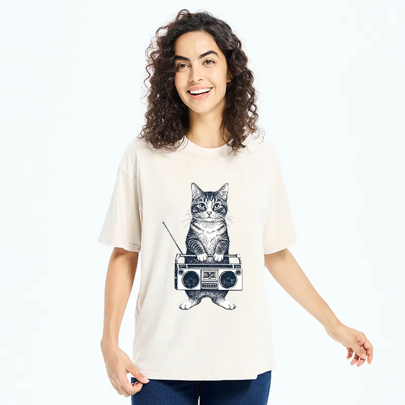 Tokyo-Tiger Cat Carried The Radio Washed T-Shirt