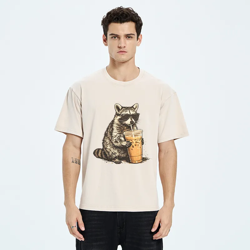 Tokyo-Tiger Raccoon Drinking Coffee FunnyWashed T-Shirt