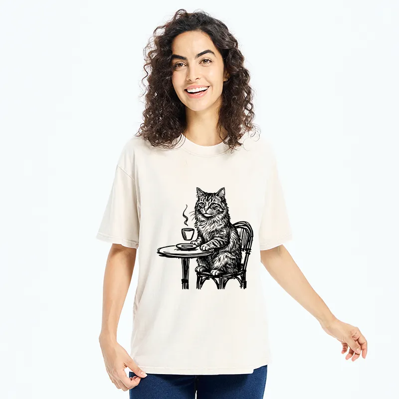 Tokyo-Tiger Elegant Long-haired Cat Washed T-Shirt
