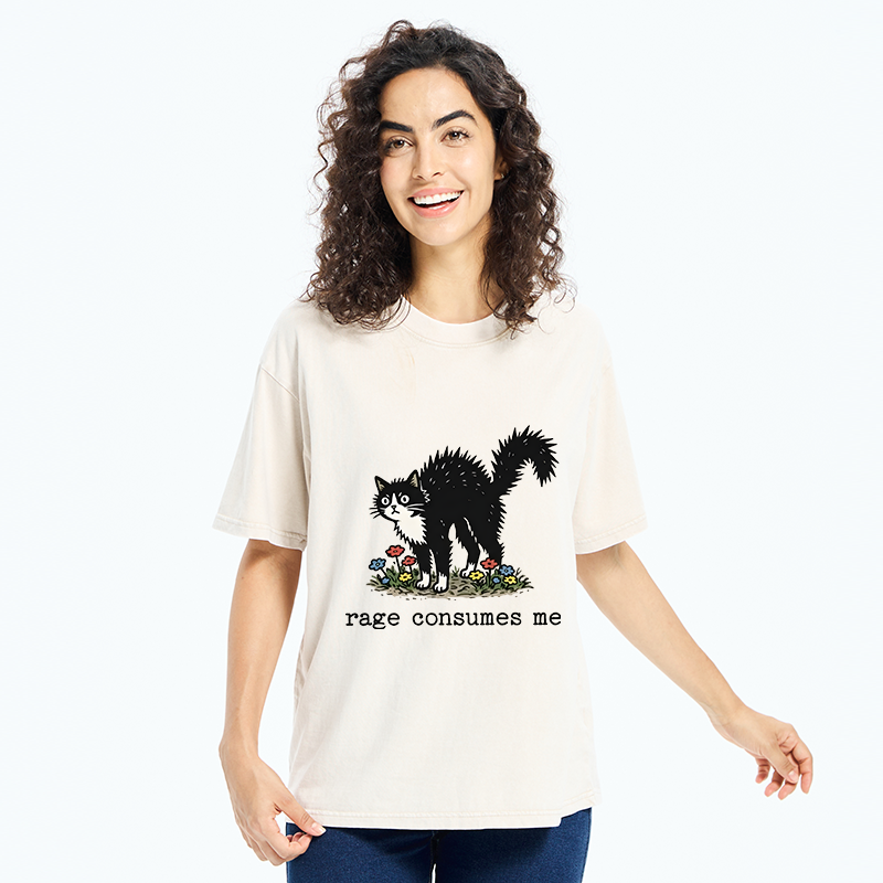 Tokyo-Tiger Angry Tuxedo Cat Washed T-Shirt