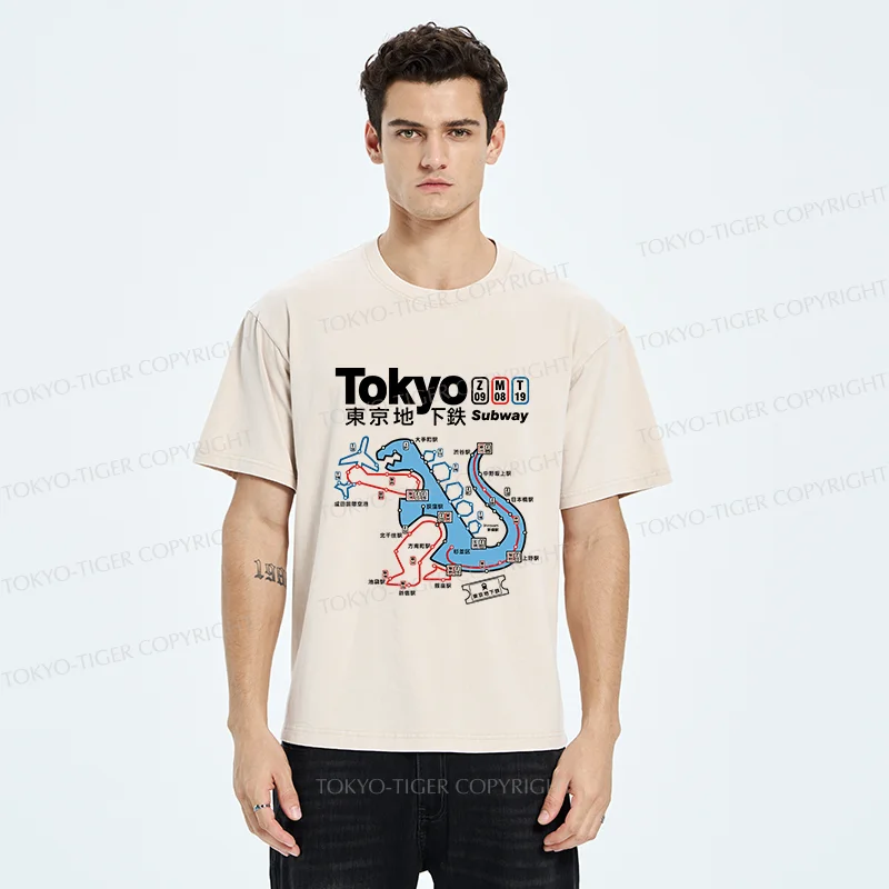 Tokyo-Tiger Tokyo Subway Map Washed T-Shirt