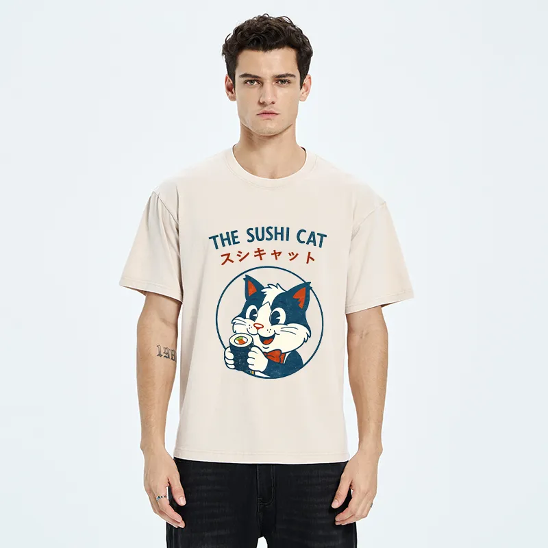 Tokyo-Tiger Cat Sushi Funny Washed T-Shirt