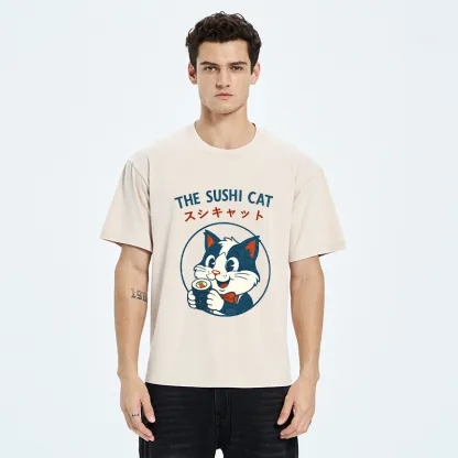 Tokyo-Tiger Cat Sushi Funny Washed T-Shirt