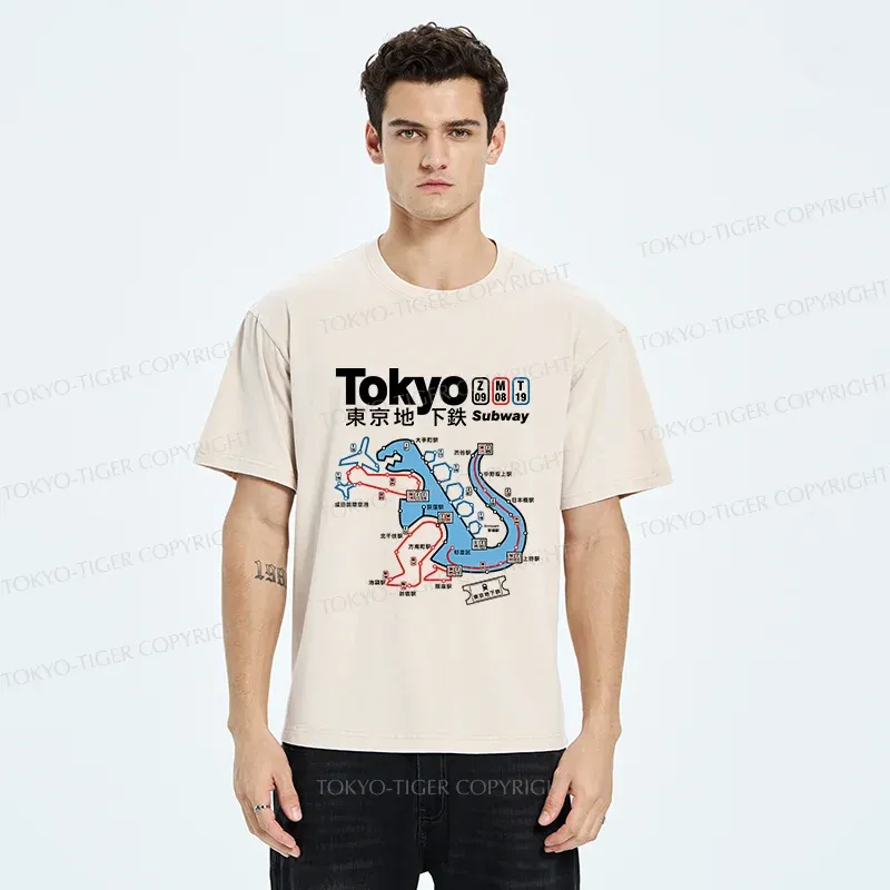 Tokyo-Tiger Tokyo Subway Map Washed T-Shirt