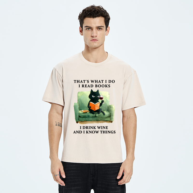 Tokyo-Tiger Cat That Reads And Drinks Washed T-Shirt