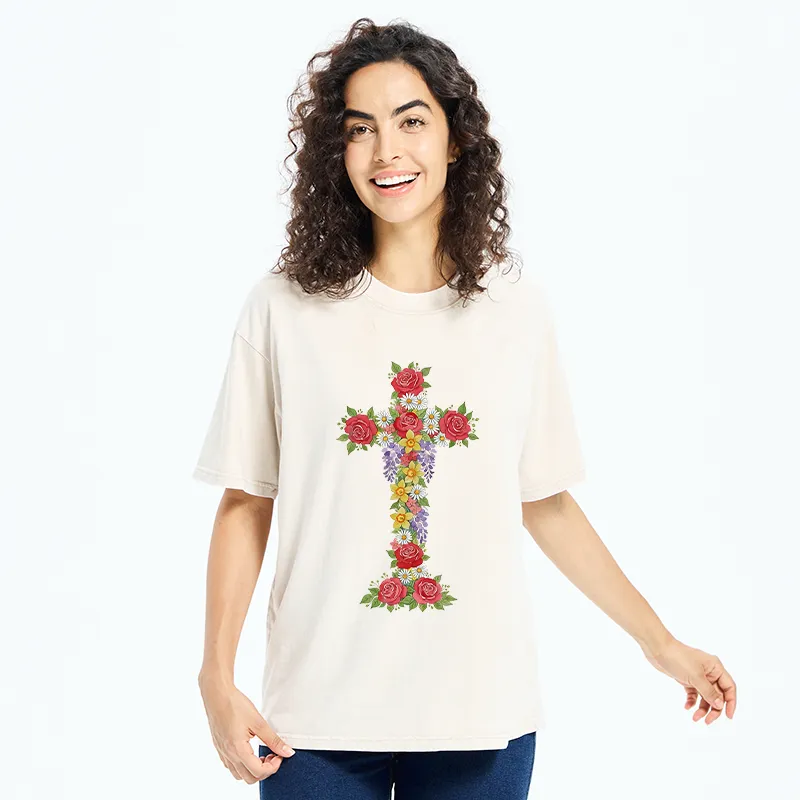 Tokyo-Tiger Flower Cross Washed T-Shirt