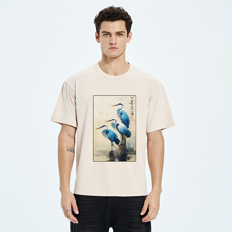 Tokyo-Tiger Great Blue Heron Japan Washed T-Shirt