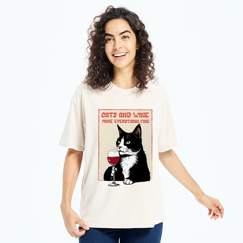 Tokyo-Tiger Tuxedo Cat Drinking Funny Washed T-Shirt