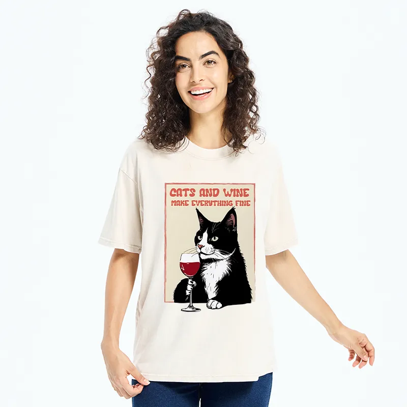 Tokyo-Tiger Tuxedo Cat Drinking Funny Washed T-Shirt