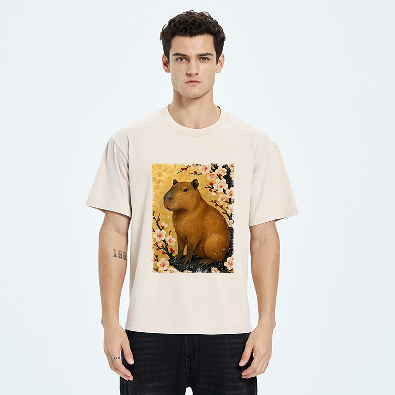Tokyo-Tiger Capybara And Sakura Washed T-Shirt