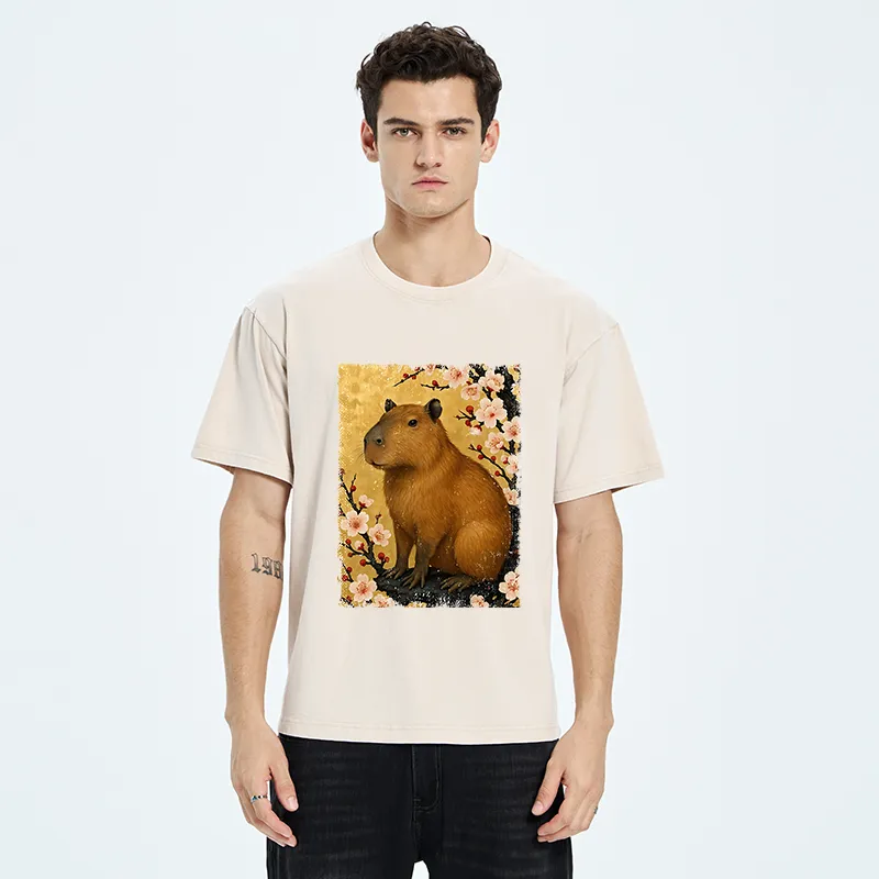 Tokyo-Tiger Capybara And Sakura Washed T-Shirt