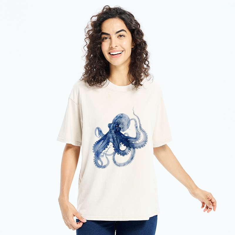 Tokyo-Tiger Blue Octopus Washed T-Shirt