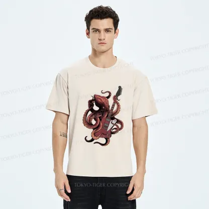 Tokyo-Tiger Octopus Playing Guitar Washed T-Shirt