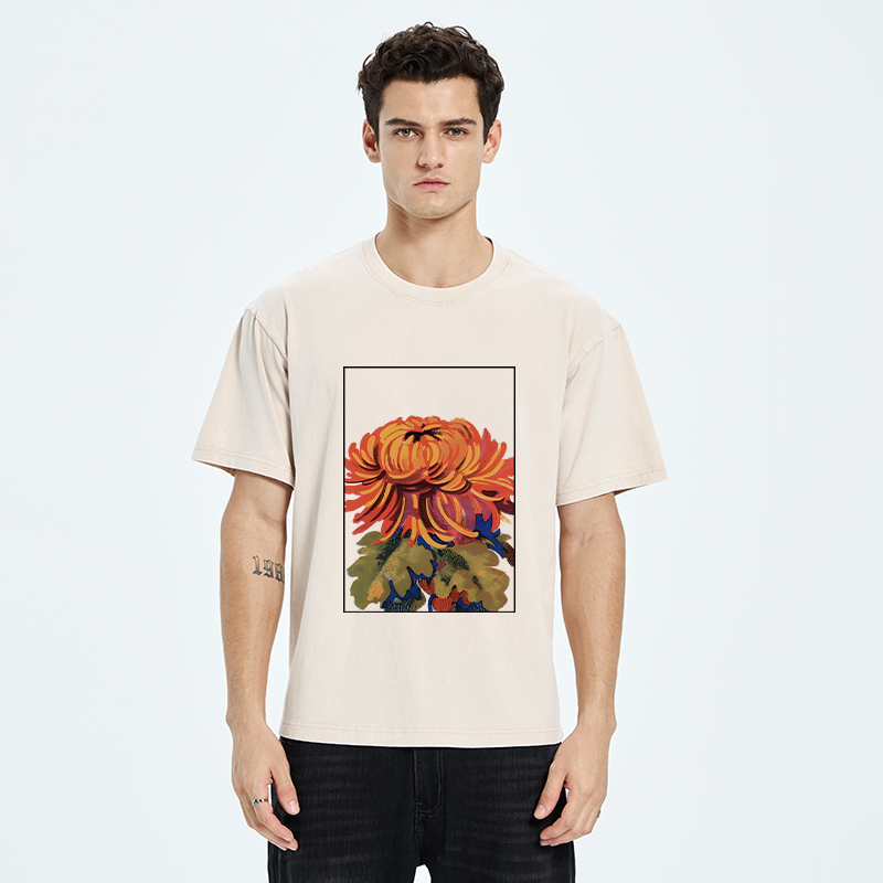 Tokyo-Tiger Brilliant Chrysanthemums Washed T-Shirt