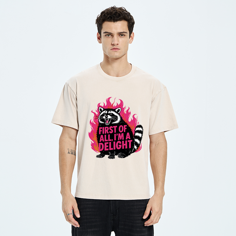 Tokyo-Tiger Angry Raccoon Funny Washed T-Shirt