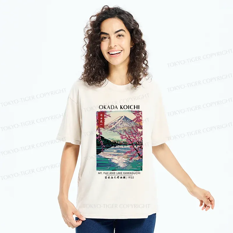 Tokyo-Tiger Japanese Traditional Mount Fuji Washed T-Shirt