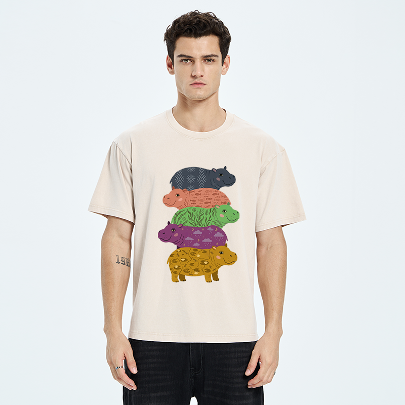 Tokyo-Tiger Stack Of Moodengs Washed T-Shirt