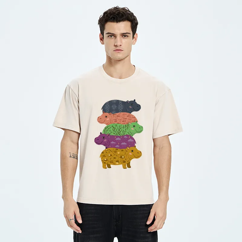 Tokyo-Tiger Stack Of Moodengs Washed T-Shirt