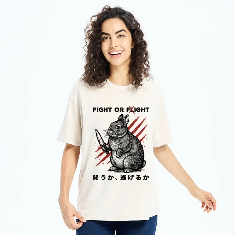 Tokyo-Tiger Funny Rabbit：Fight Or Flight Washed T-Shirt