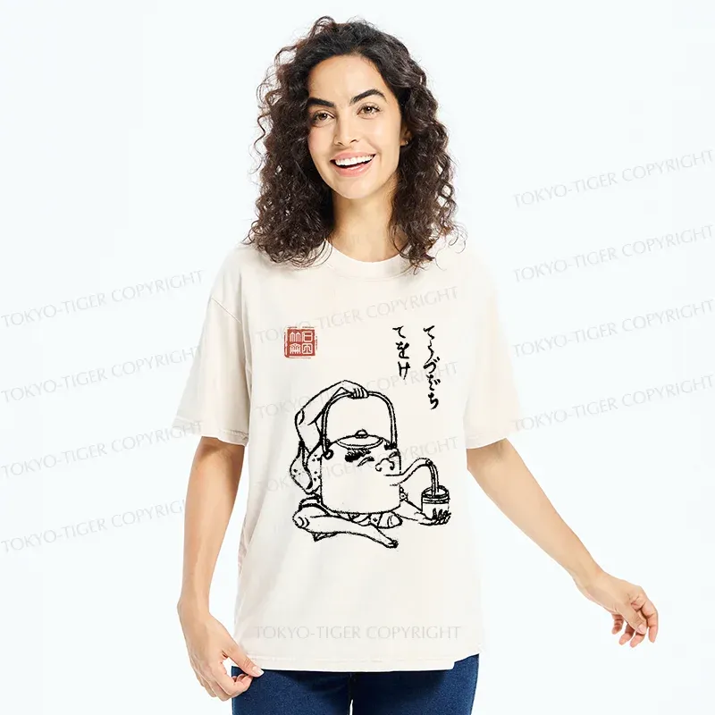 Tokyo-Tiger Kettle Monster Washed T-Shirt