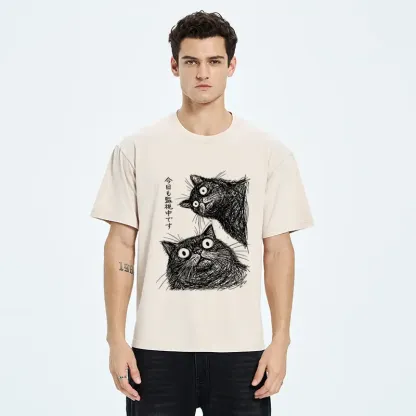 Tokyo-Tiger Two Line Cats Are Watching You Washed T-Shirt