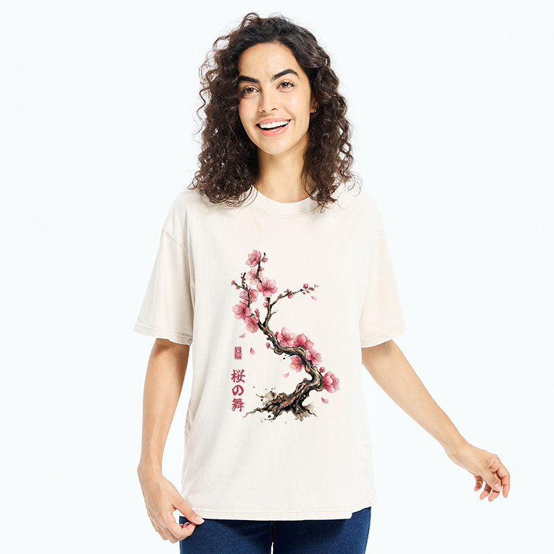 Tokyo-Tiger Sakura Petal Dance Washed T-Shirt