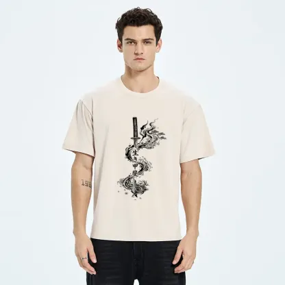 Tokyo-Tiger Funny Kanji:Sword Of Living Meaning Washed T-Shirt