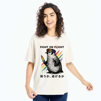 Tokyo-Tiger Funny Pride Month Penguin:Fight Or Flight Washed T-Shirt