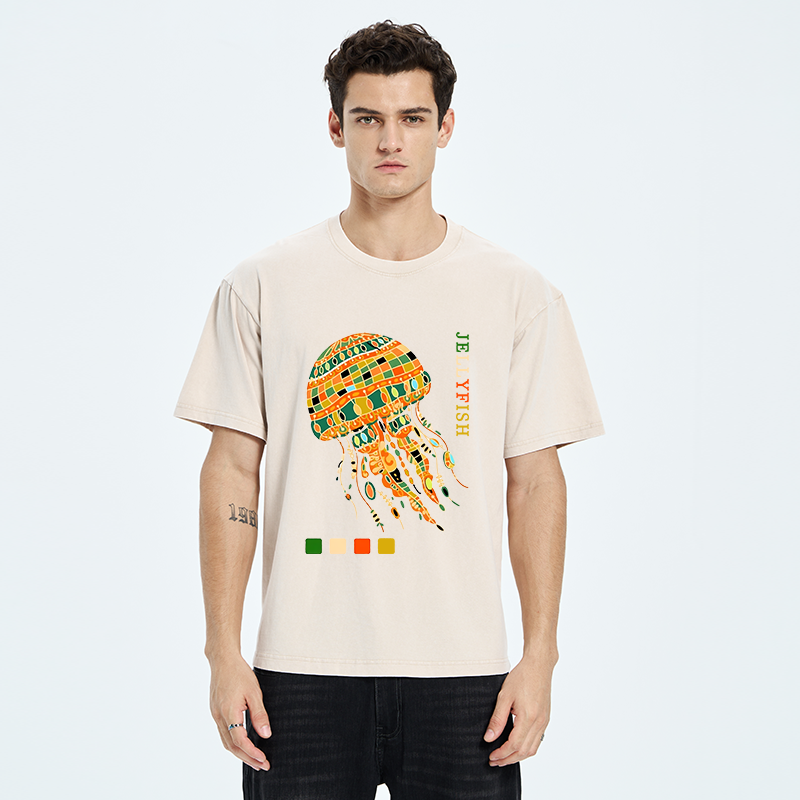 Tokyo‑Tiger Jellyfish Painting Art Washed T-Shirt