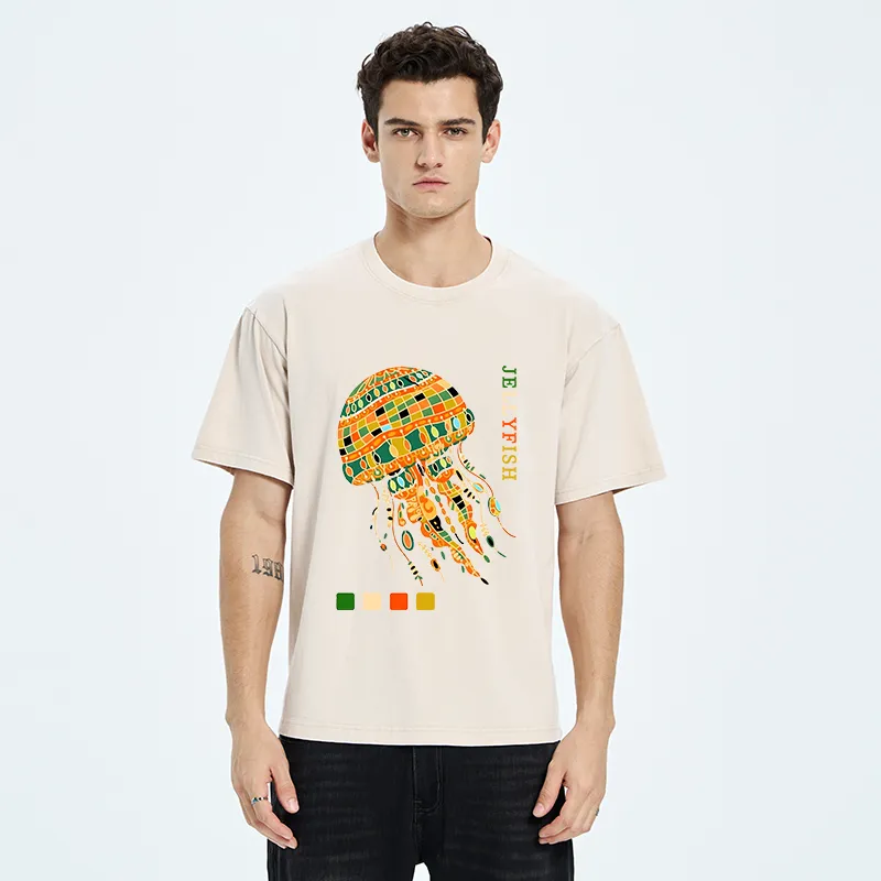 Tokyo‑Tiger Jellyfish Painting Art Washed T-Shirt