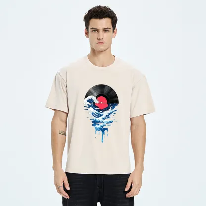 Tokyo‑Tiger Vinyl Records And Waves Washed T-Shirt