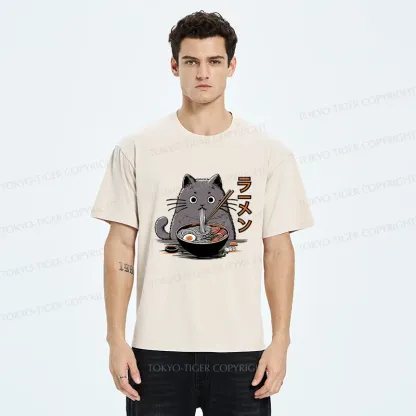 Tokyo-Tiger Kawaii Cat Ramen Washed T-Shirt