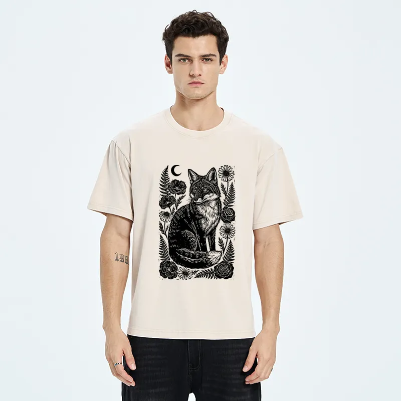 Tokyo‑Tiger Wild Fox Floral Vibe Washed T‑Shirt