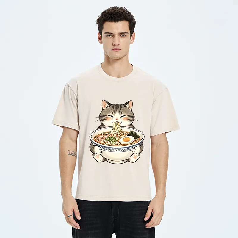 Tokyo‑Tiger Funny Cat Ramen Meme Washed T‑Shirt
