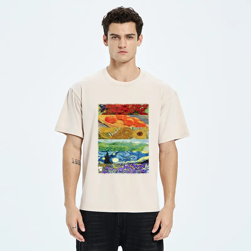 Tokyo‑Tiger Van Gogh Floral Scene Art Washed T‑Shirt