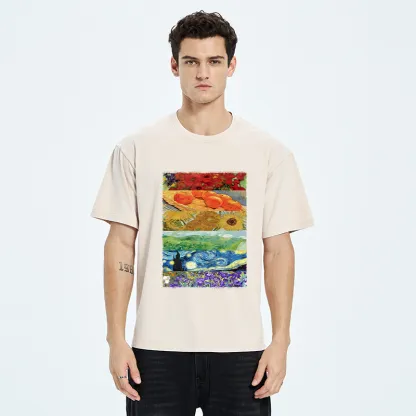 Tokyo‑Tiger Van Gogh Floral Scene Art Washed T‑Shirt