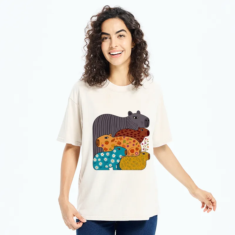 Tokyo-Tiger A Group Of Colorful Capybaras Washed T-Shirt