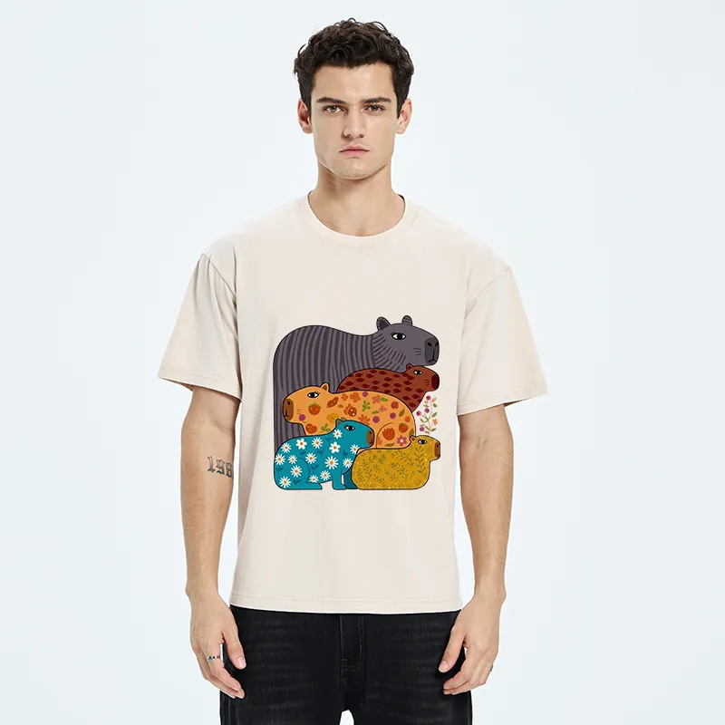 Tokyo-Tiger A Group Of Colorful Capybaras Washed T-Shirt