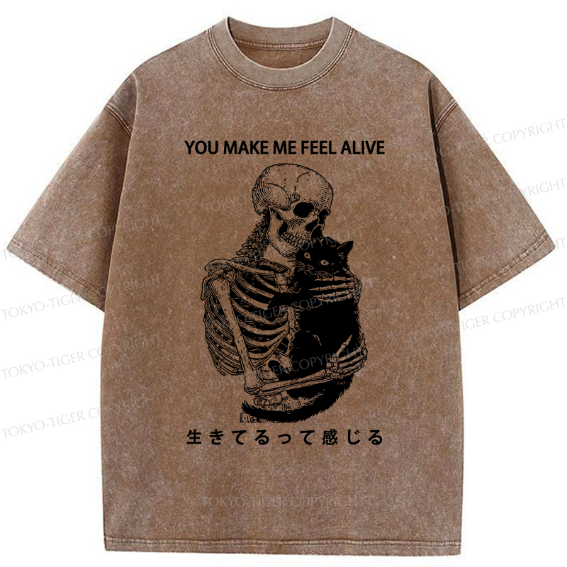 Tokyo-Tiger Cat Make Me Feel Alive Washed T-Shirt