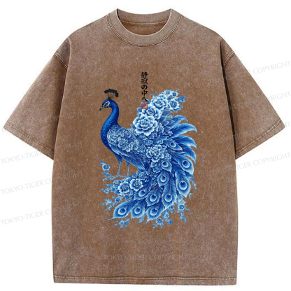 Tokyo-Tiger The Elegance Of An Ink-Wash Peacock Washed T-Shirt