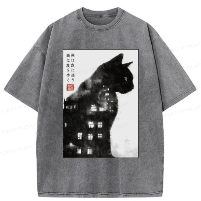 Tokyo-Tiger Cats Wander Freely Humans Wander Aimlessly Washed T-Shirt