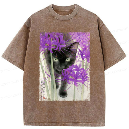 Tokyo-Tiger A Cat Among The Flowers Washed T-Shirt