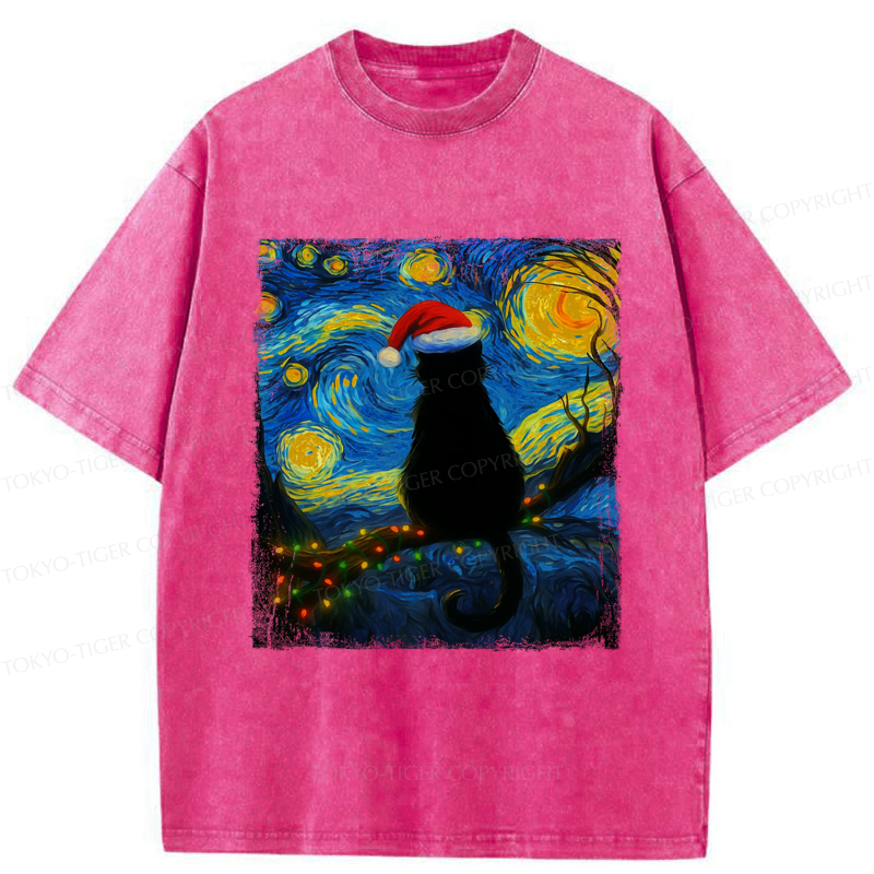 Tokyo-Tiger A Cat’s Christmas Under The Stars Washed T-Shirt