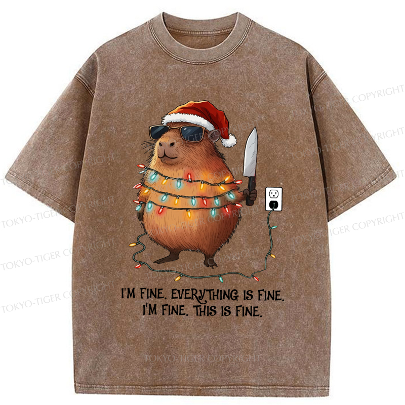 Tokyo-Tiger Capybara’s Christmas Meltdow：I Am Fine Washed T-Shirt