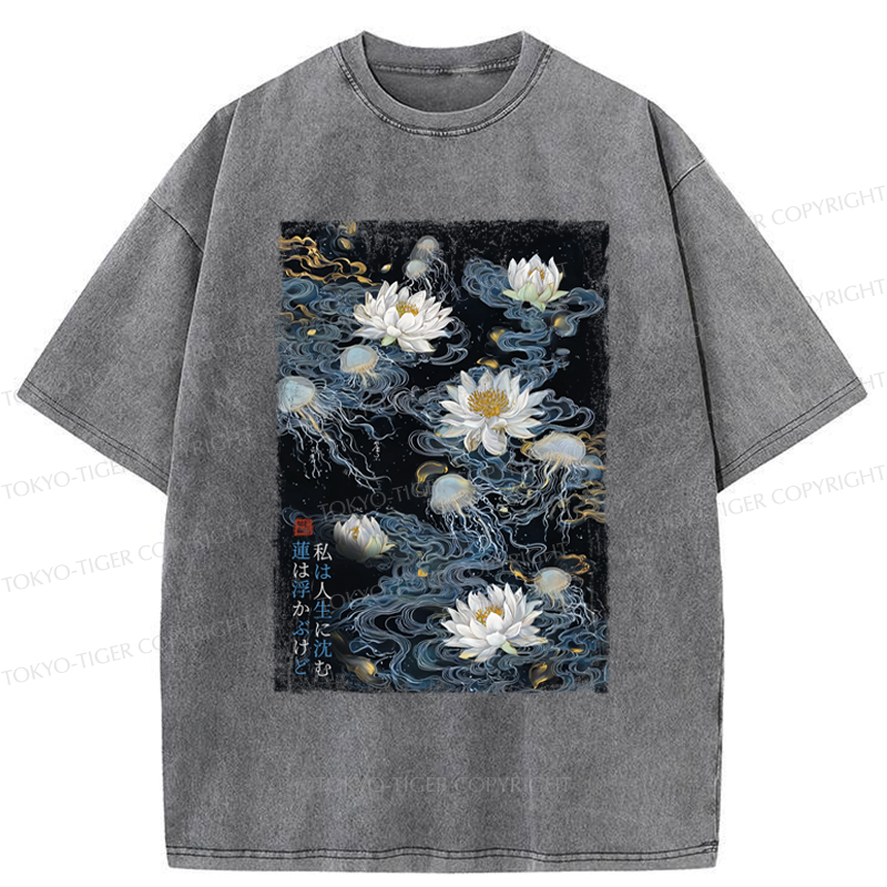 Tokyo-Tiger Lotus Dreams And Zen Streams Washed T-Shirt