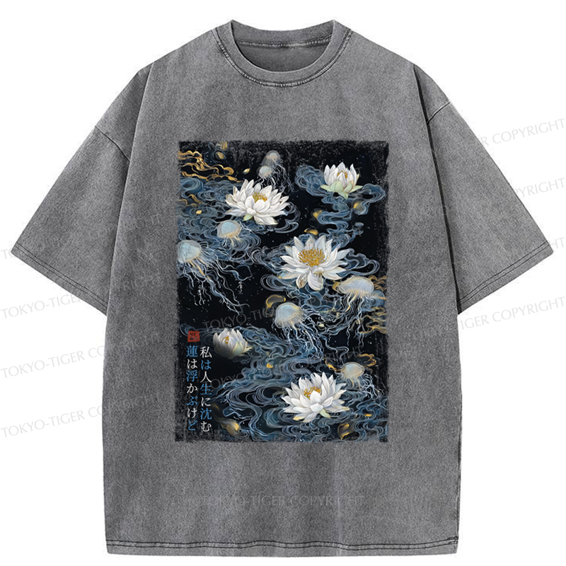 Tokyo-Tiger Lotus Dreams And Zen Streams Washed T-Shirt